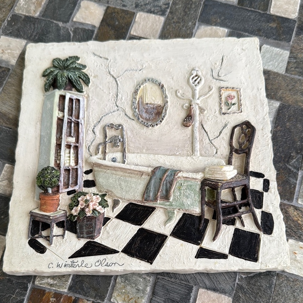 Vintage C Winterle Olson 3D
Scenic Bathroom Wall Art
Hanging Picture Signed